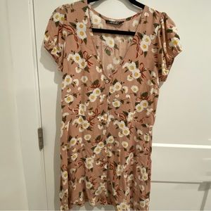 Pink floral summer dress with button detail